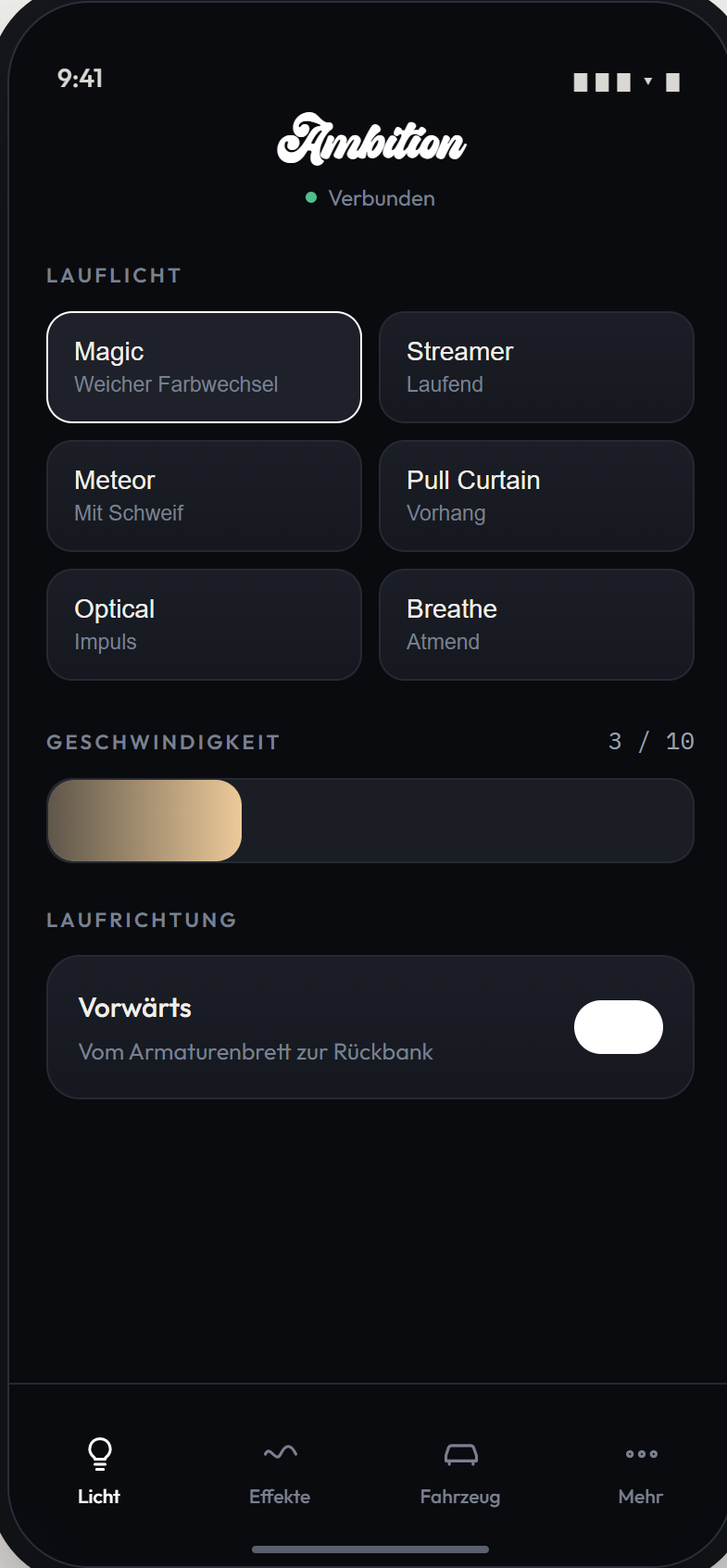 Bildschirm der Ambition-App