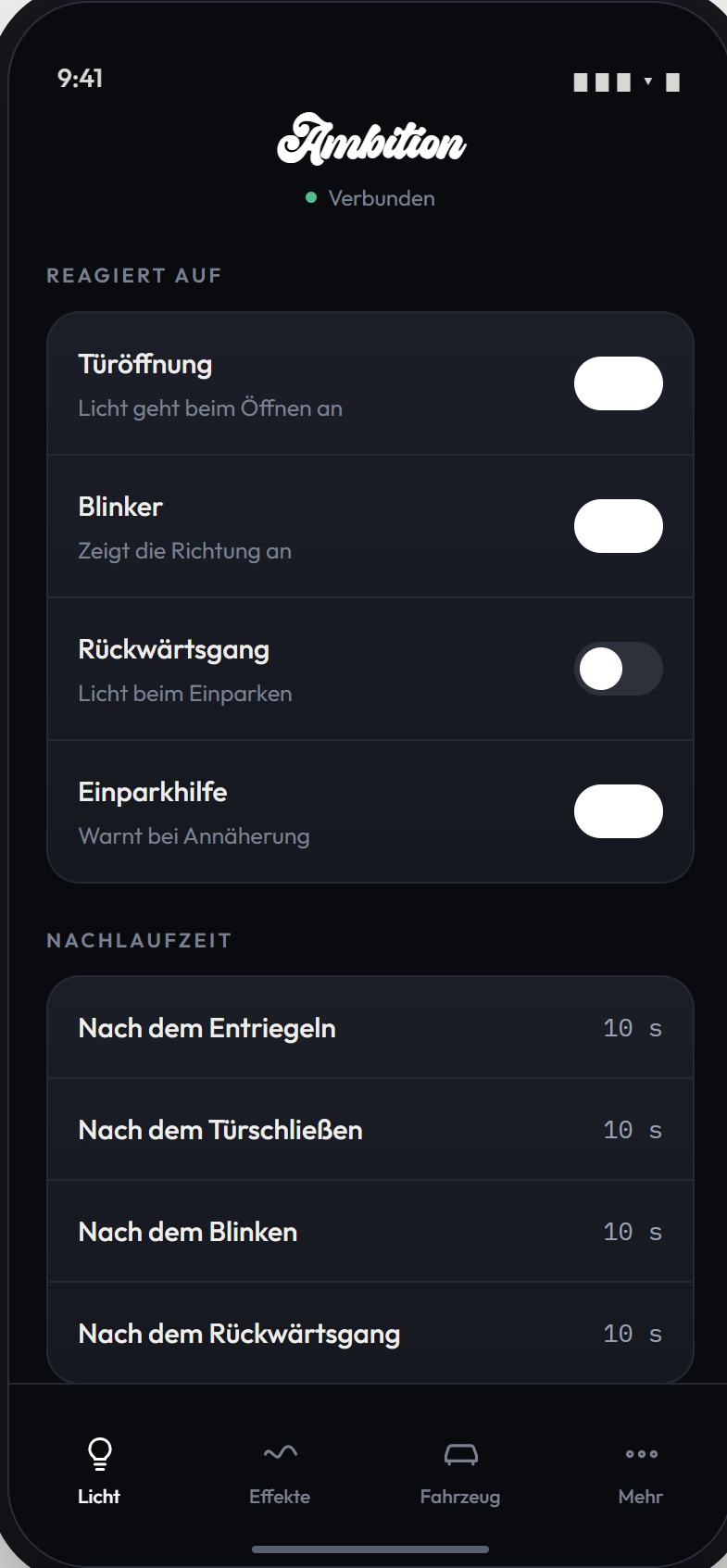 Bildschirm der Ambition-App