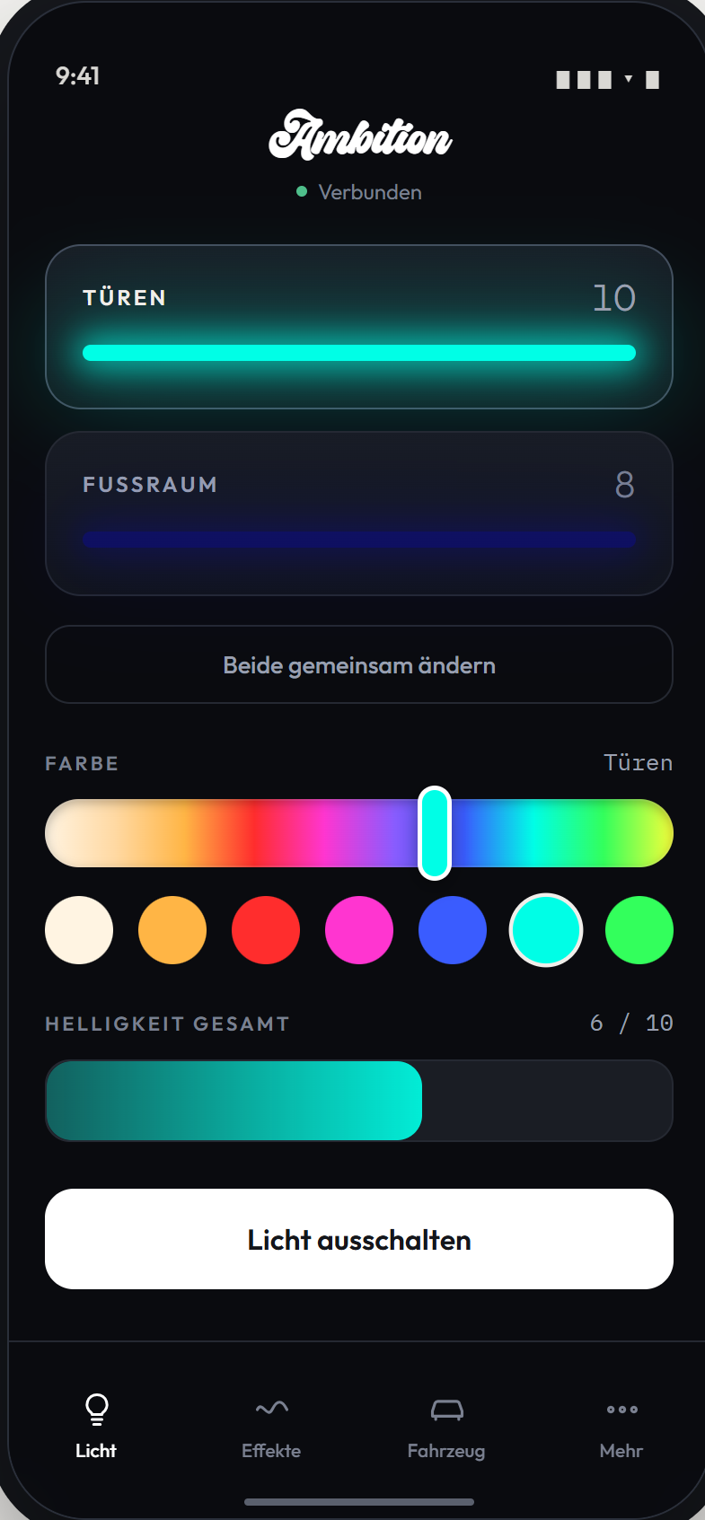 Bildschirm der Ambition-App